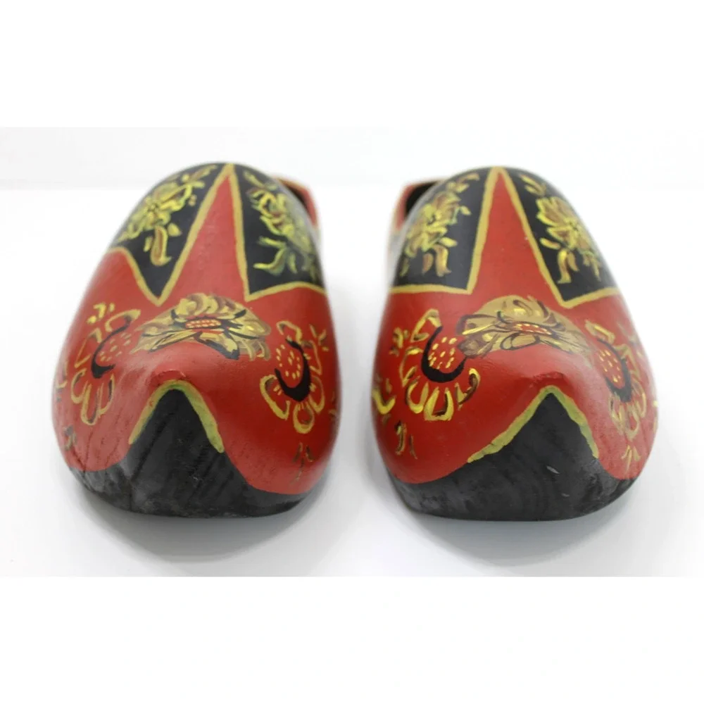 Vintage Hand Painted Wooden Clogs Dutch Holland Shoes Floral Folk Art 9